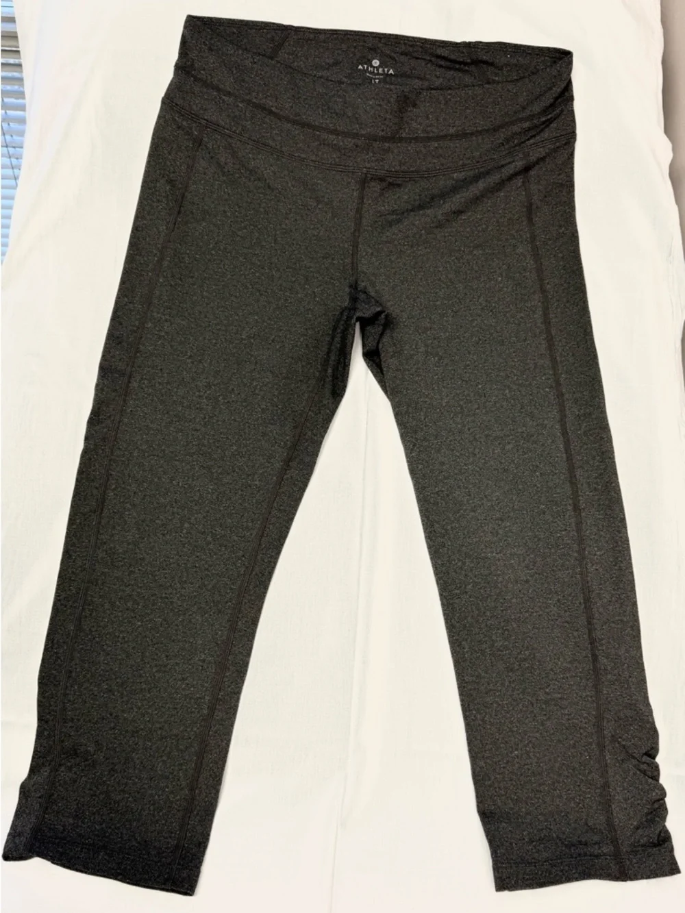 Athleta Gray Heather Ruched Hem Capri Leggings LT Large Tall
